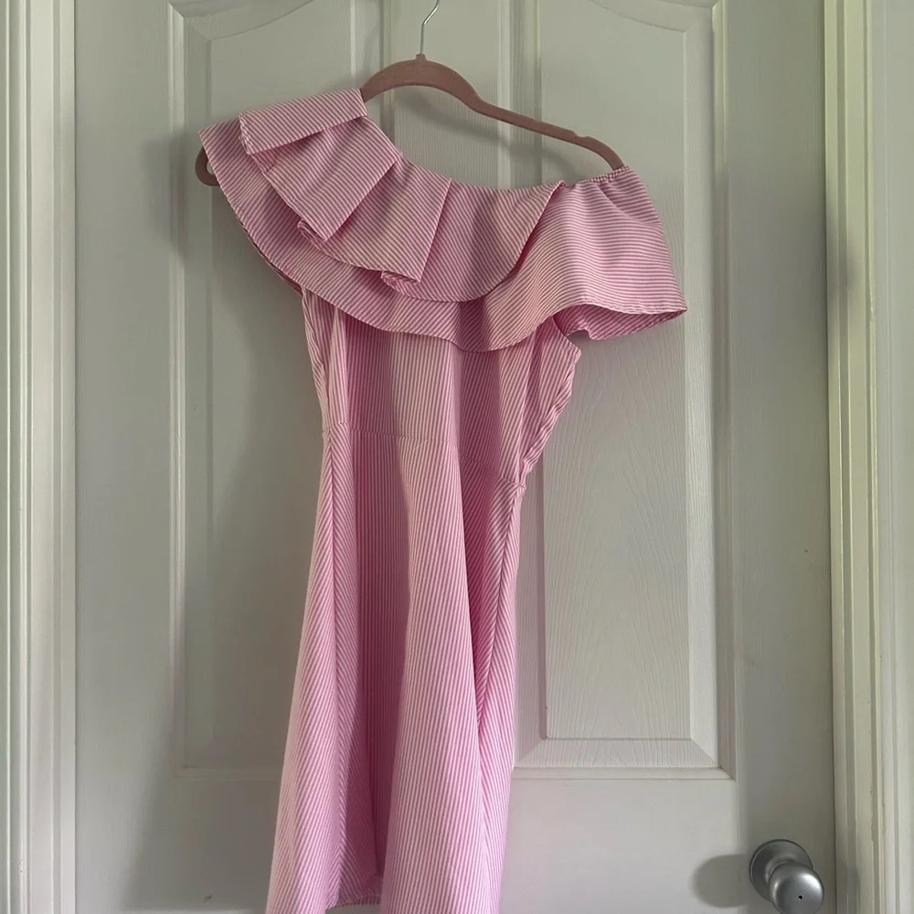 Habitual Pink Striped One-Shoulder Dress, Sz 14 Girls - Picture 2 of 7